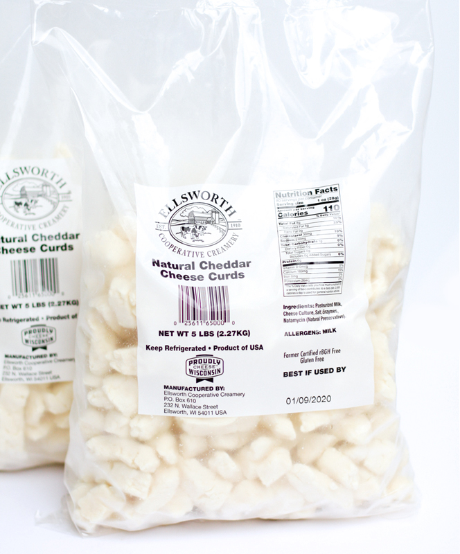 10 lb. Chilled Natural White Cheddar Curds (2/5 lb. bags